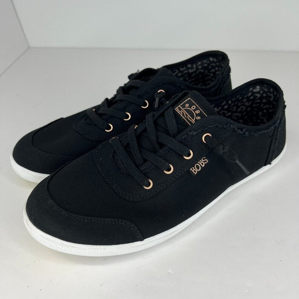 Skechers Womens 33492 Black Bobs B Cute Frayed Canvas Low Top Size 11 Sneakers